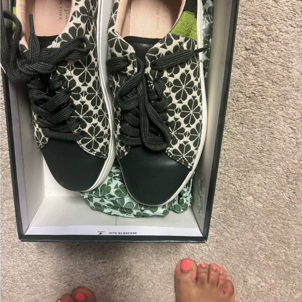 kate spade Floral Jacquard Lace-Up Sneakers in Olive Green and Black